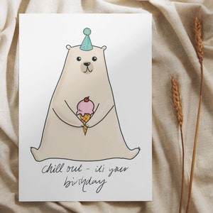 Polar bear birthday card gift card for her, for him, for kids, funny cute birthday gift card, pun greeting card, kawaii polar bear drawing
