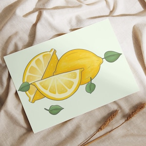 Lemons gift card for her, recycled birthday gift card, hand drawn greeting card, birthday card for mum, blank greeting card