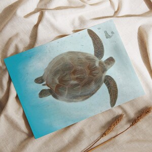 Buono regalo tartaruga marina, carta riciclata, buono regalo di compleanno per bambini, biglietto di auguri disegnato a mano, biglietto per gli amanti degli animali,
