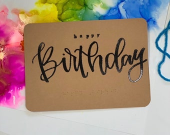 Cartão de aniversário personalizado em Braille com gravação em relevo