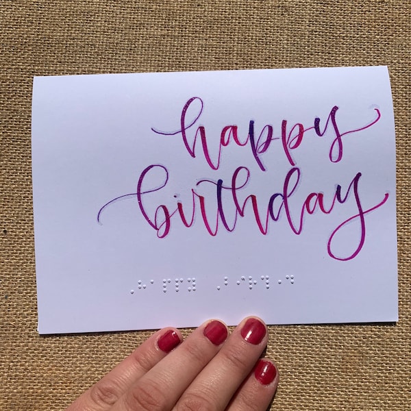 Braille birthday card handlettered & embossed custom message personalize