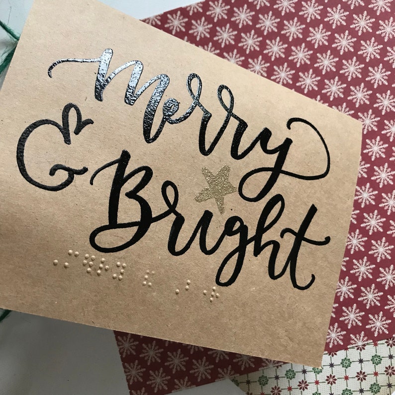 Braille Christmas Card Merry and Bright Hand Embossed Tactile Etsy