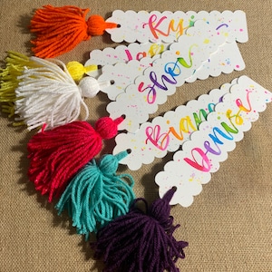 personalized bookmark custom with watercolor Hand Lettered Calligraphy Name with Tassel