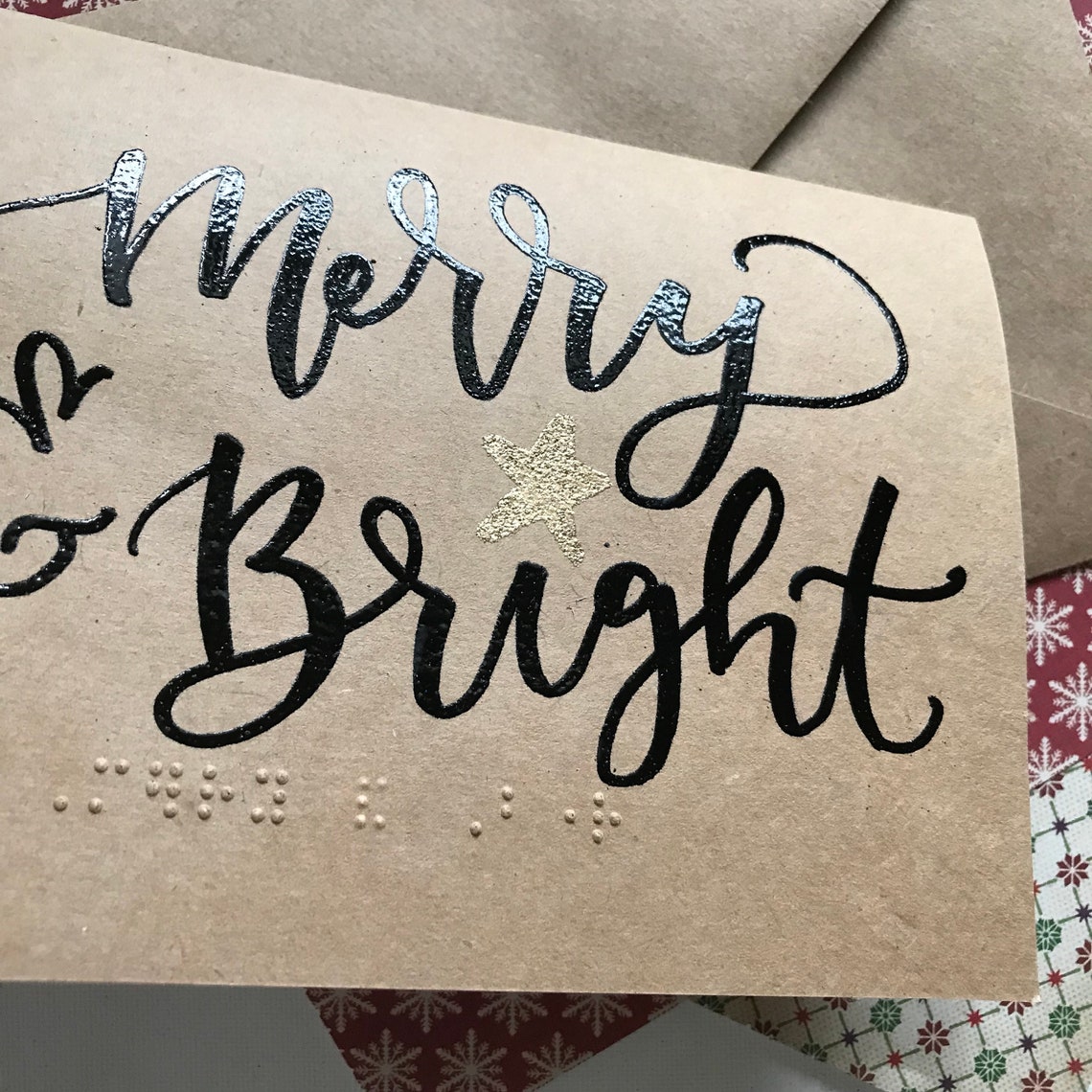 Braille Christmas Card Merry and Bright Hand Embossed Tactile Etsy