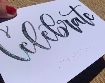 Cartão Braille comemoração para aniversário, aniversário, casamento, personalização