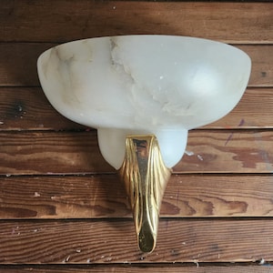 Vintage Art Deco Style Wall lamp shade Alabaster Handmade French Art Deco Style Alabaster & Bronze Sconce / Wall Light shade French Decor image 1