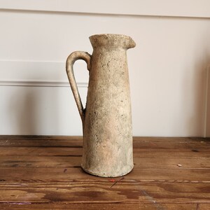 Vintage Primitive Textured Vase- Unique Shape- Large- Heavy- Neutral Toned- Open Shelf Decor- Primitive