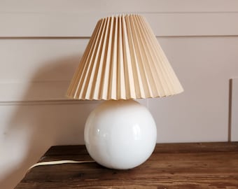 Vintage Large white Ball Lamp with Brass detail. Bedside or Accent Lamp- Bedside Night Light, Pink and Gold- cottagecore
