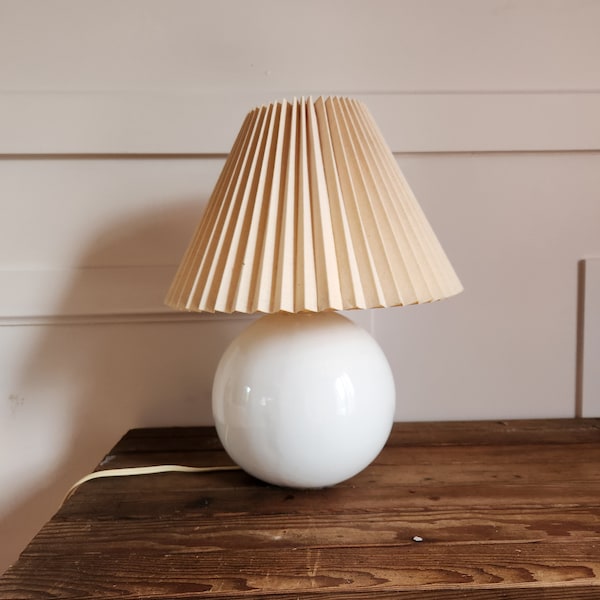 Vintage Large white Ball Lamp with Brass detail. Bedside or Accent Lamp- Bedside Night Light, Pink and Gold- cottagecore