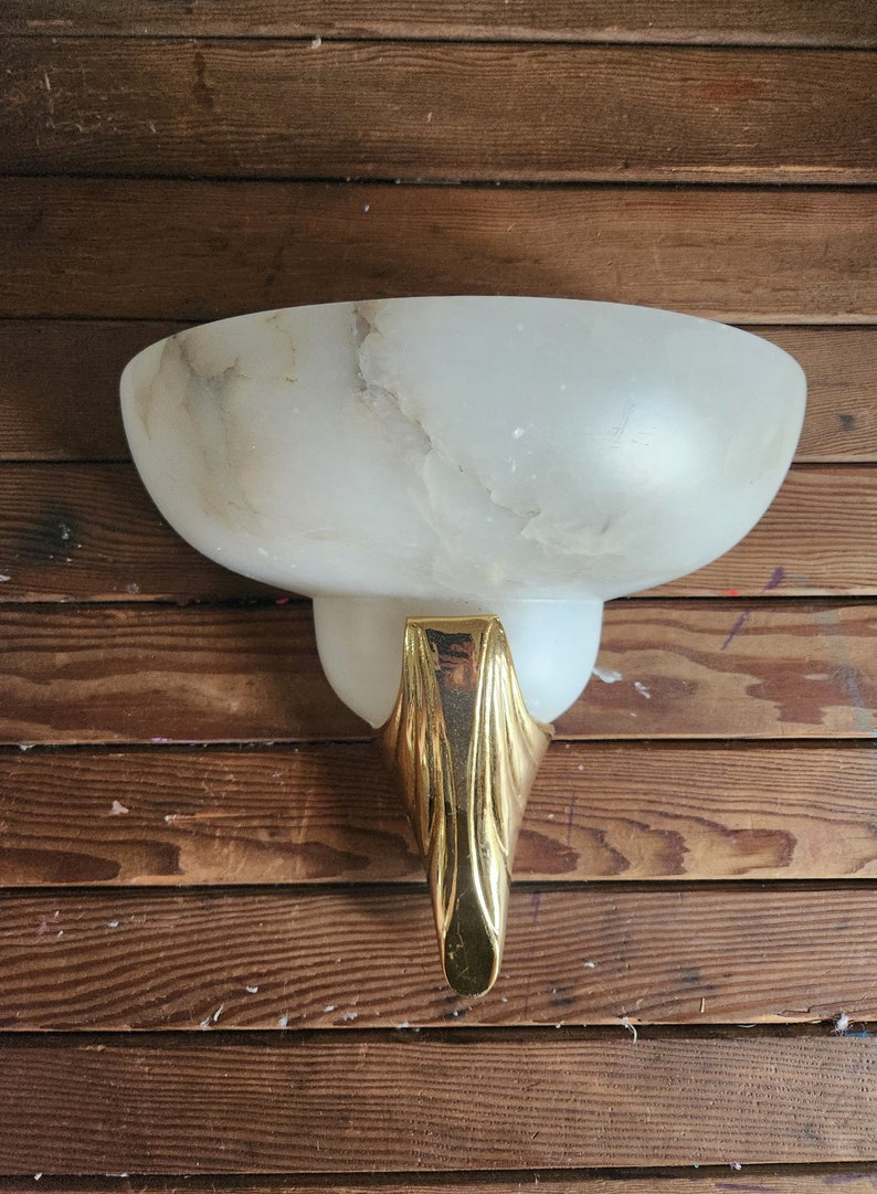 Vintage Art Deco Style Wall lamp shade Alabaster Handmade French Art Deco Style Alabaster & Bronze Sconce / Wall Light shade French Decor image 1