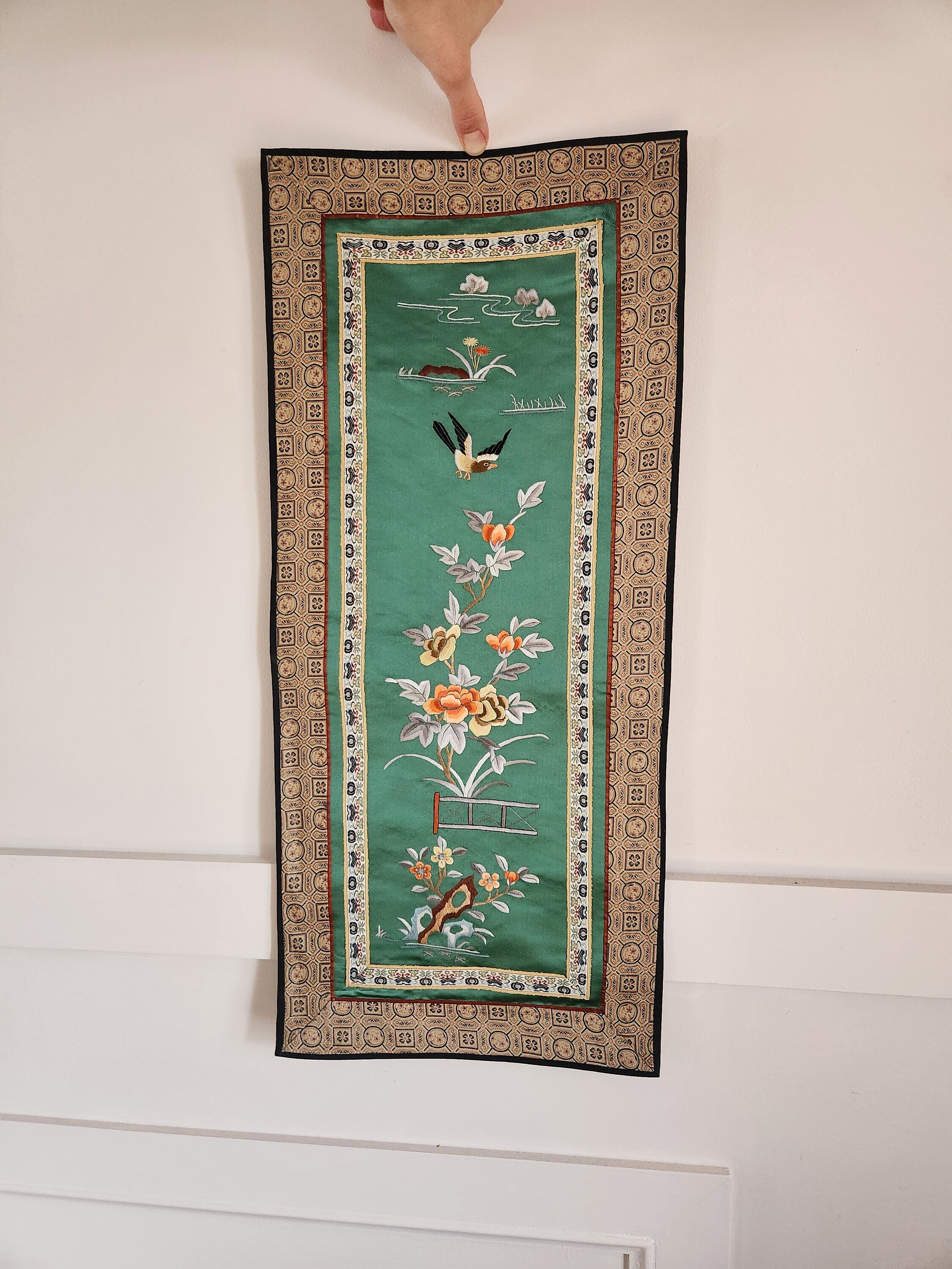 Antique chinese silk embroidery wall hanging hotsell