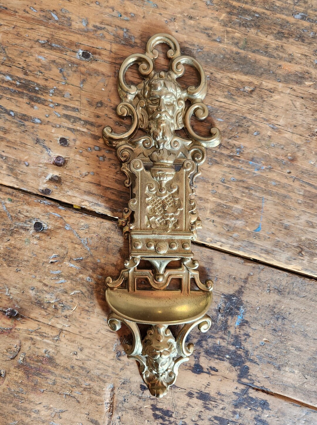 Antique Brass Wall Hanging Match Holder With Masks & Free Etsy