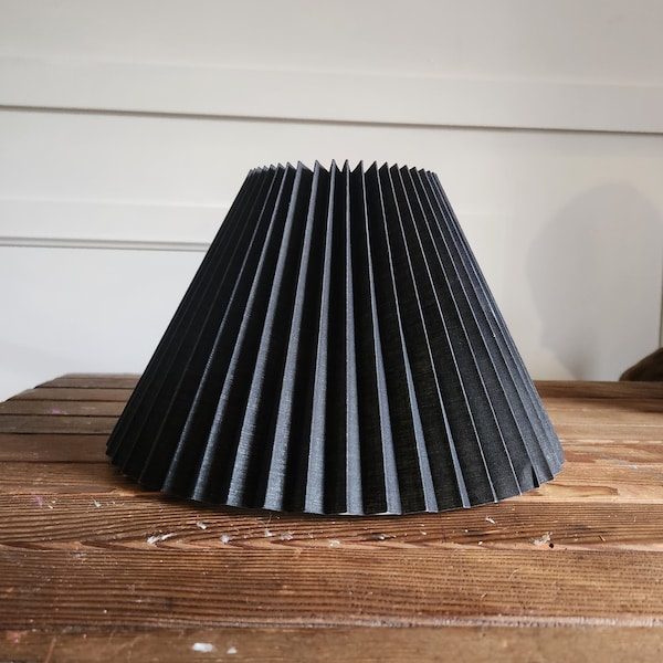 Vintage Accent Table Linen BLACK Pleated Shade Rare Umbrella Shape- Textured Round Lamp- One of a kind. textured lamp shade