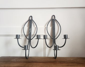 Vintage Set of 2 wrought iron taper sconce candle Holder- Holds 3 Candles- holders Centerpiece-Bohemian- Shabby Chic- Victorian- Wedding