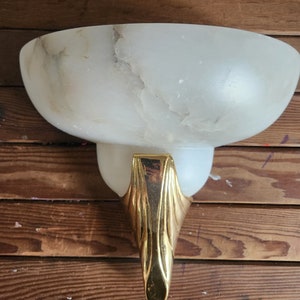 Vintage Art Deco Style Wall lamp shade Alabaster Handmade French Art Deco Style Alabaster & Bronze Sconce / Wall Light shade French Decor image 2