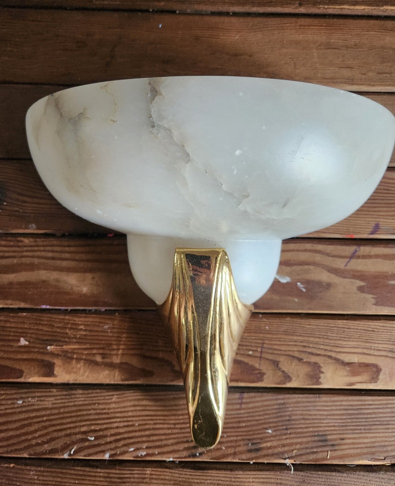 Vintage Art Deco Style Wall lamp shade Alabaster Handmade French Art Deco Style Alabaster & Bronze Sconce / Wall Light shade French Decor image 2