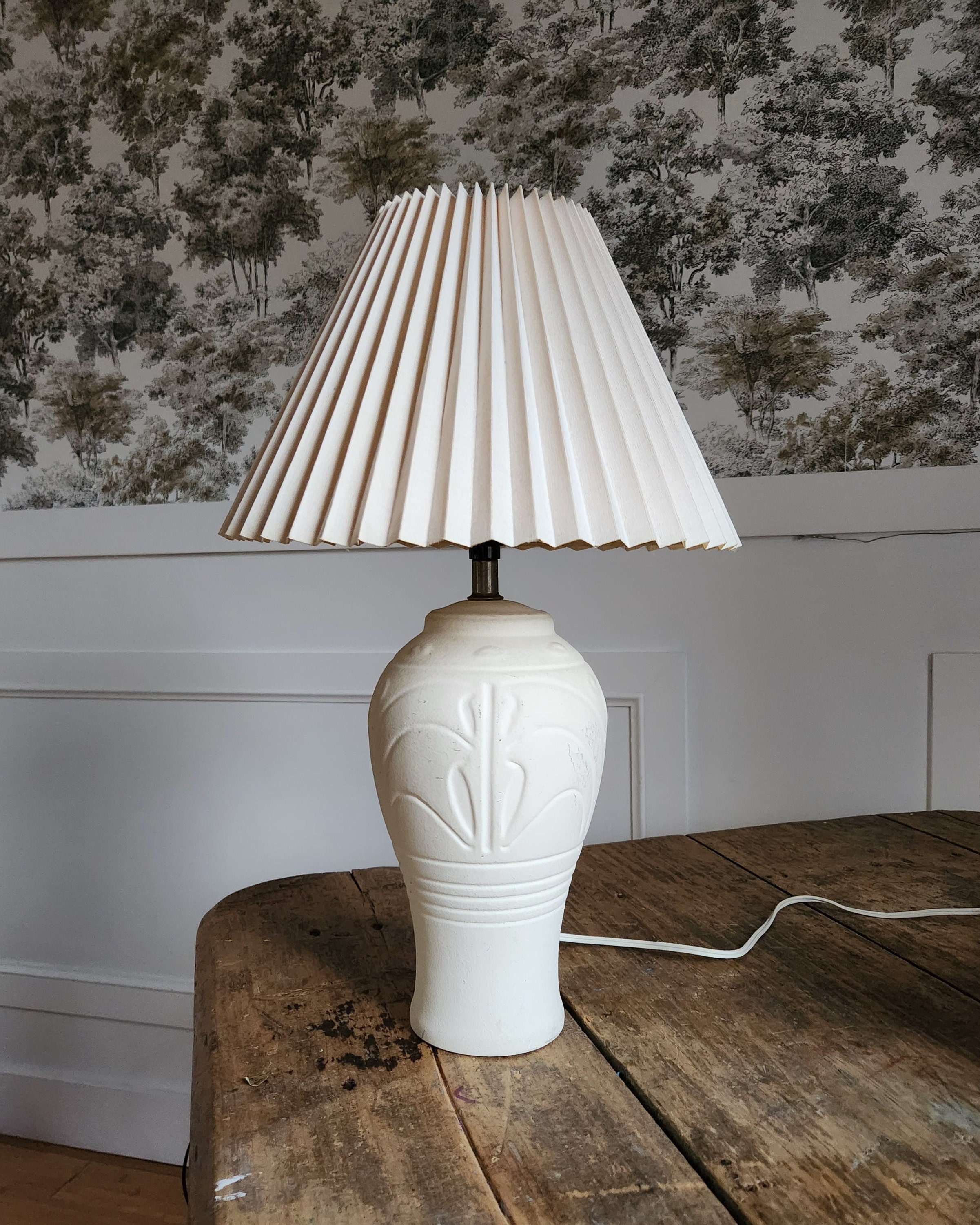 LED Small Ceramic Table Lamp With White Light, Wooden Shade And