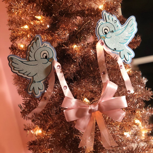 Cinderella handmade Ornament, birds with bow.
