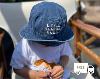 Little Surfer Dude bucket hat - Toddler hat - Gender reveal Washed Denim - Personalized Women Men hat – Customized Mom Dad gift –Baby shower