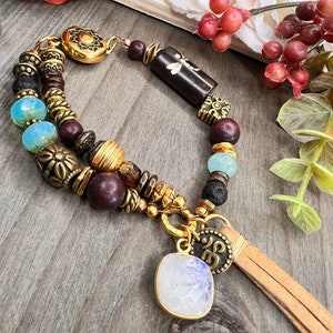Dragonfly Moonstone Charm Bracelet: Boho Gemstone & Lava Diffuser