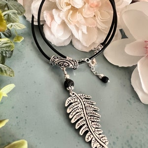 Fern Pendant Necklace: Lava Bead Diffuser, Black Leather Cord