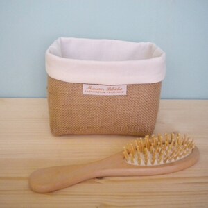 Panier de rangement,  coton écru  et toile de jute. 1 pièce. Panier bb, rangement table à langer, rangement salle de bain, panière tissu
