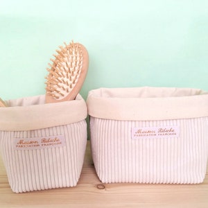 Ecru velvet storage baskets, Bathroom storage, Changing table storage, Decorative fabric basket, Fabric storage pockets