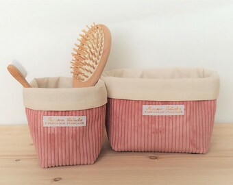 Ecru velvet storage baskets, Bathroom storage, Changing table storage, Decorative fabric basket, fabric storage compartment