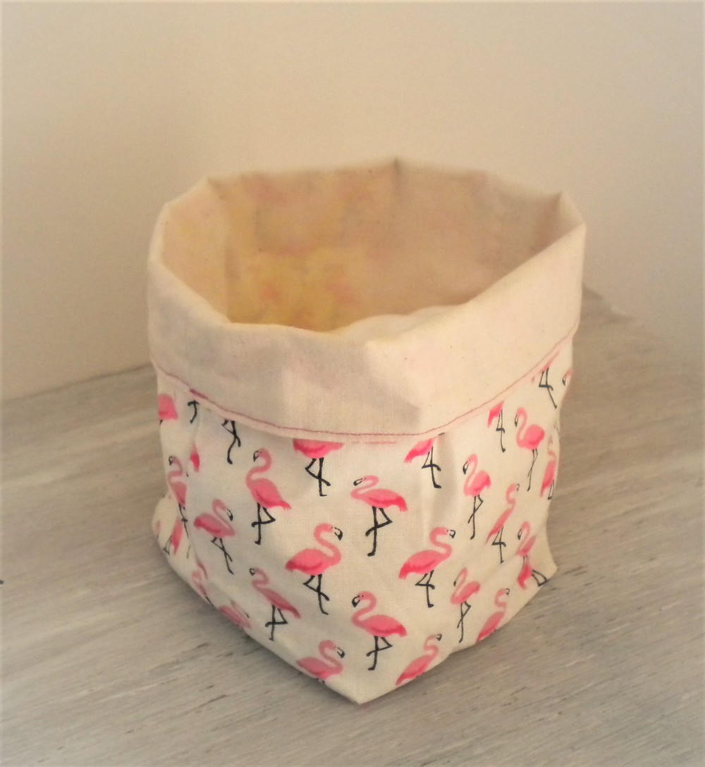 Panier de Rangement, Imprimé Flamand Rose et Écru. 1 Pièce.