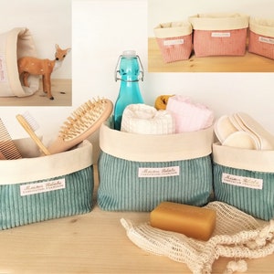Lagoon Blue and Ecru Velvet Storage Baskets Bathroom Storage