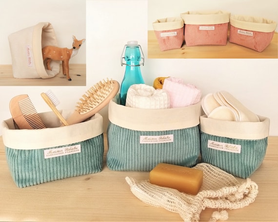 Lagoon Blue and Ecru Velvet Storage Baskets, Bathroom Storage, Changing  Table Storage, Decorative Fabric Basket, Fabric Storage Compartment 