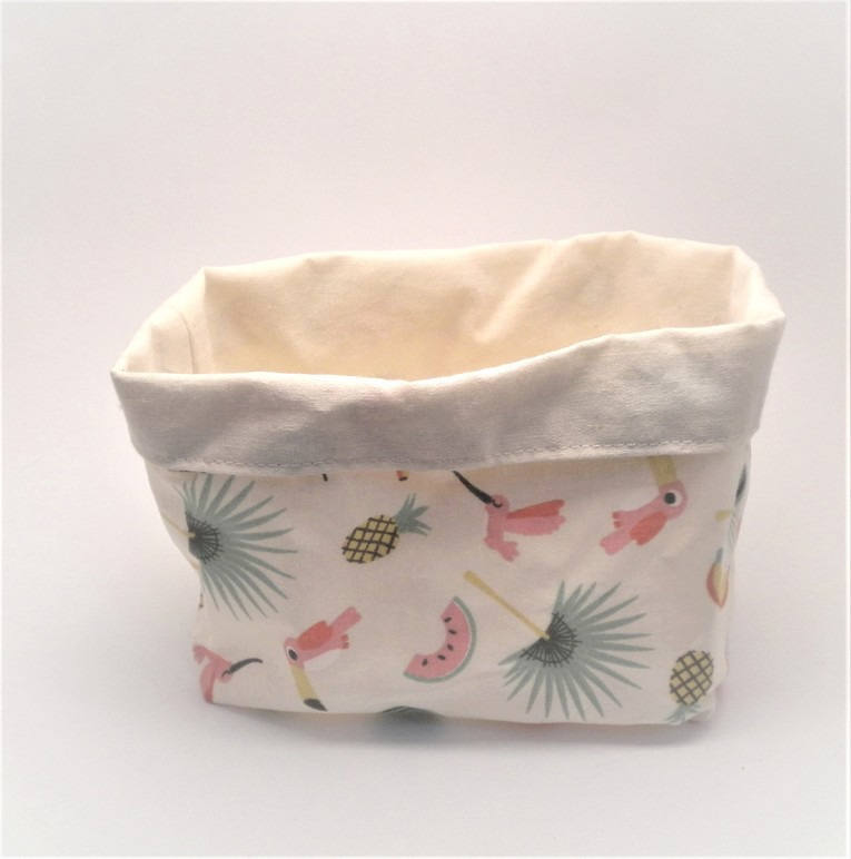 Panier de Rangement, Coton Imprimé Miami et Écru. 1 Pièce.