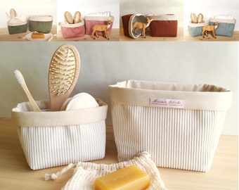 Ecru velvet storage baskets 2 pieces, Bathroom storage, Changing table storage, Decorative fabric basket, fabric pockets