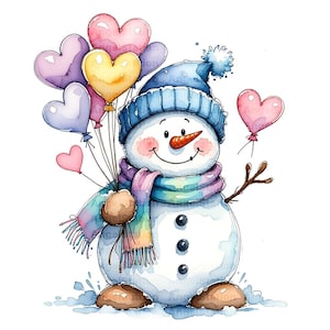 12 Quirky Snowman Cartoon Character Clipart PNG Transparent, Funny Whimsical Printable Watercolor Art, Digital Download, Nursery Wall Decor