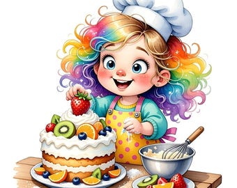 12 PNG Kawaii Cute Baking Girl Printable Clipart Baker Kids Kitchen Sweet Girl Clipart Watercolor Cooking Scenes Food Art JPG Journal Card
