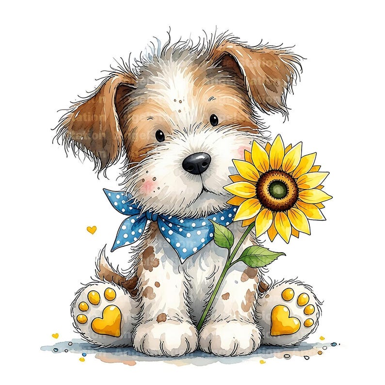 12 Kawaii Cute Puppy Printable Illustrations Watercolor Clipart Dog PNG ...