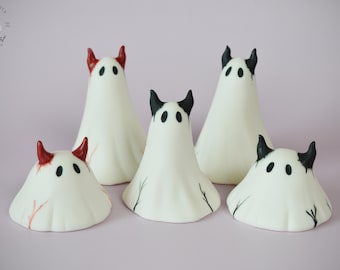 Spooky Ghost Sculpture Ceramic Horned Demon