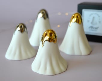 Spooky Glazed Metallic Drippy Ghost Sculpture Ceramic Collectable Figure