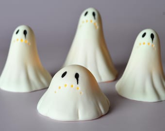 Spooky Ghost Sculpture Ceramic Grim Frowning Ghost