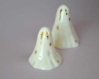 Spooky Ghost Sculpture Ceramic Oracle Ghost with Gold 24ct Gold Detail Ghost