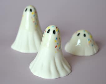 Spooky Ghost Sculpture Ceramic I-Scream Rainbow Sprinkle Ghost