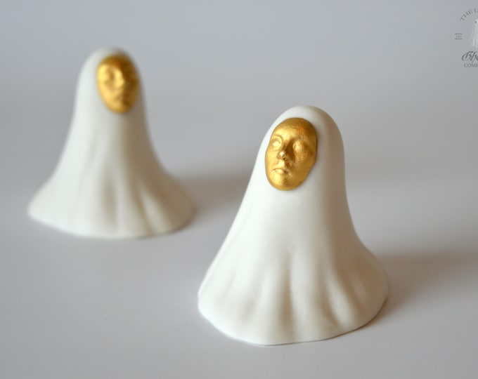 Spooky Ghost Sculptures Ceramic the Maiden Gold Death Mask Ghost - Etsy