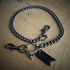 Herren Totenkopf Hosenkette 1-reihig, Gunmetal Taschenkette, Edelstahl Hosenkette, Bikerkette, Portemonnaiekette