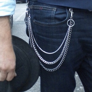 Men&#39;s 3-row trouser chain, pocket chain, stainless steel trouser chain, hipster biker chain, wallet chain, curb chain