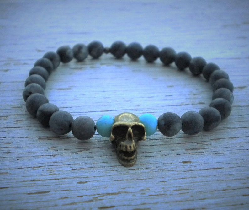 pearl bracelet man deathhead and turquoise