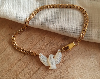 Bird and gold bracelet, gold and bird women's bracelet, swallow jewelry, bohemian women's bracelet, women's stainless steel bracelet, fine bracelet