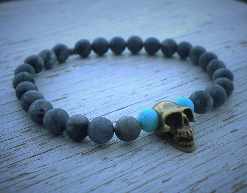 pearl bracelet man deathhead and turquoise