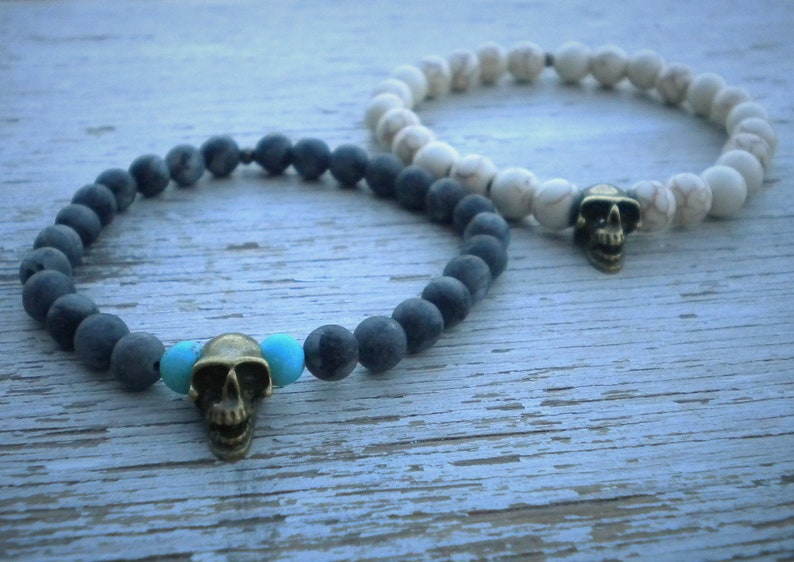pearl bracelet man deathhead and turquoise