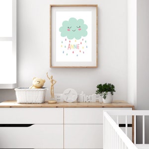 Rain Cloud Name Print Personalised New Baby Gift Rainbow Weather Nursery Decor Toddler Wall Art Childrens Bedroom Poster Kids Playroom image 2