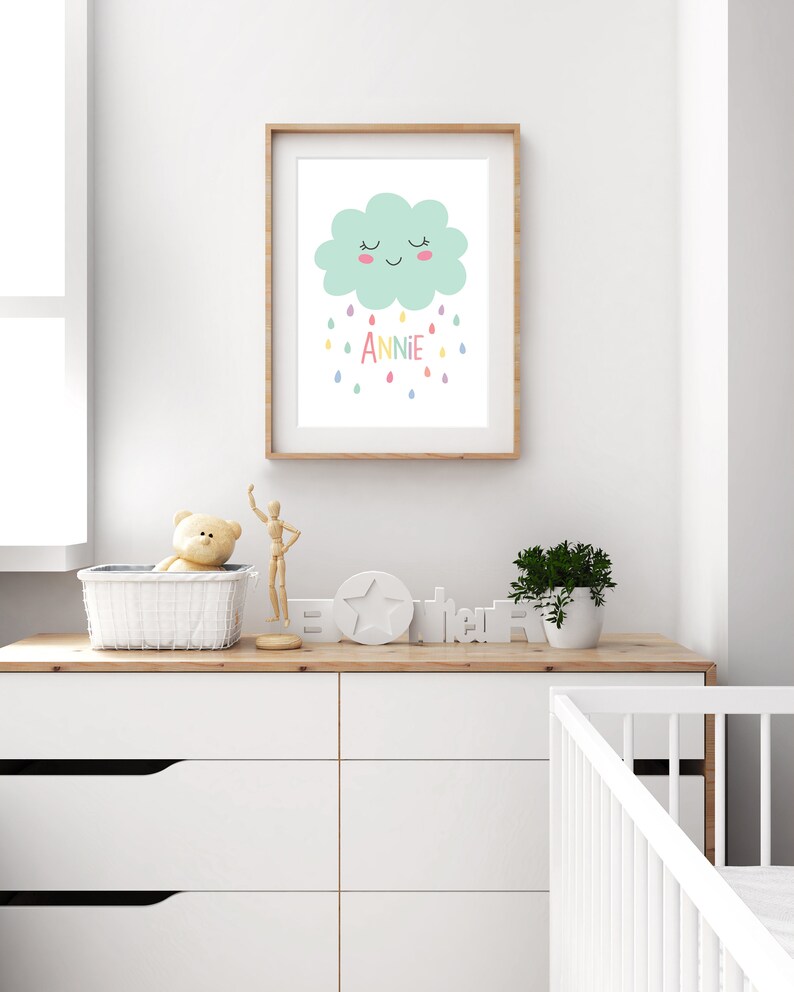 Rain Cloud Name Print Personalised New Baby Gift Rainbow Weather Nursery Decor Toddler Wall Art Childrens Bedroom Poster Kids Playroom image 2